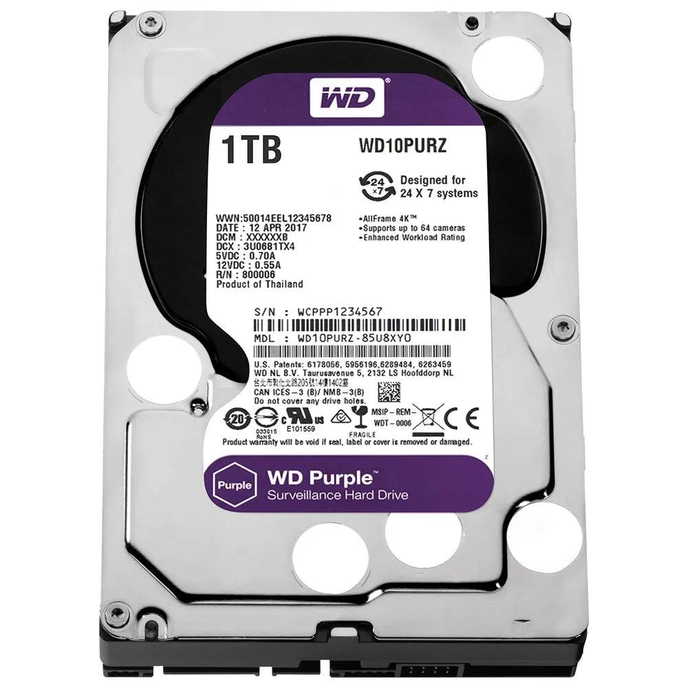 Disco Duro Western Digital Interno 1TB 5400RPM 3.5Inc. 24-7 Video Vigilancia Purple