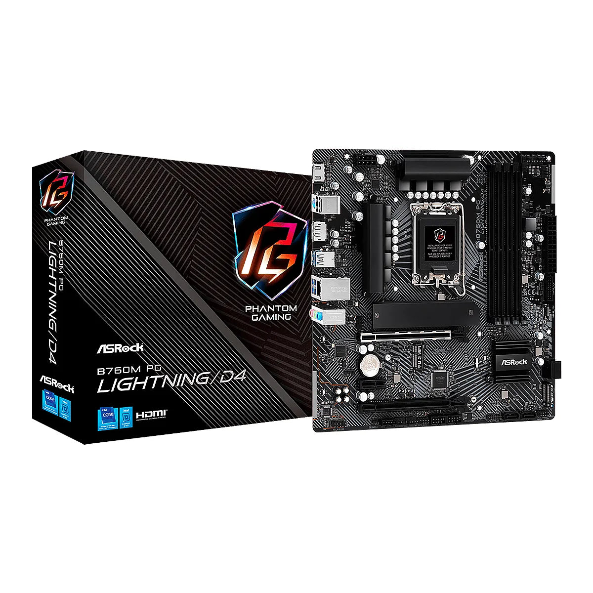 MBO ASROCK B760M PG LIGHTNING D4 14-13-12VA LGA1700 DDR4-5333 HDMI DP 2M.2 USB-C PCIE4.0