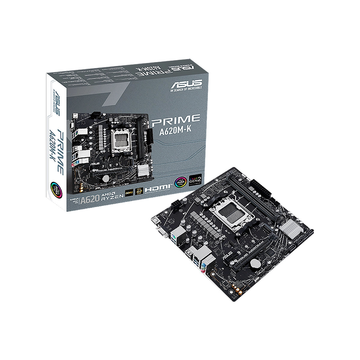 MBO ASUS PRIME A620M-K AMD AM5 RYZEN 7000 2XDDR5-5200 VGA HDMI M.2 6USB PCIE4.0 MICRO-ATX