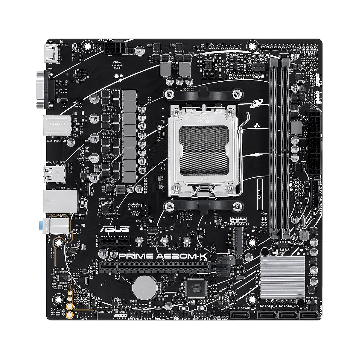 MBO ASUS PRIME A620M-K AMD AM5 RYZEN 7000 2XDDR5-5200 VGA HDMI M.2 6USB PCIE4.0 MICRO-ATX